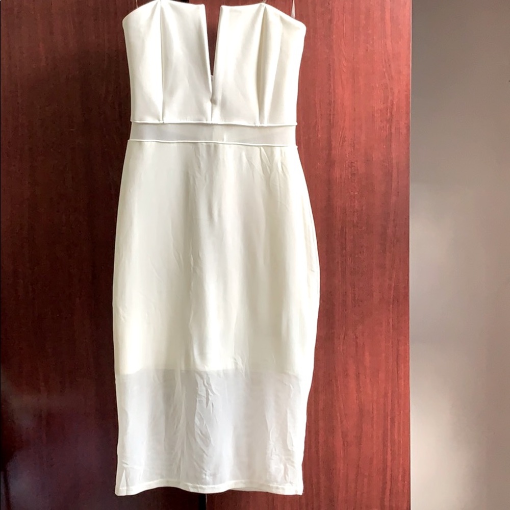 Hot Miami Styles Small Off -White V Neck Midi